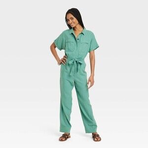 NWT Universal Thread Women’s Short Sleeve Linen Jumpsuit Size 12